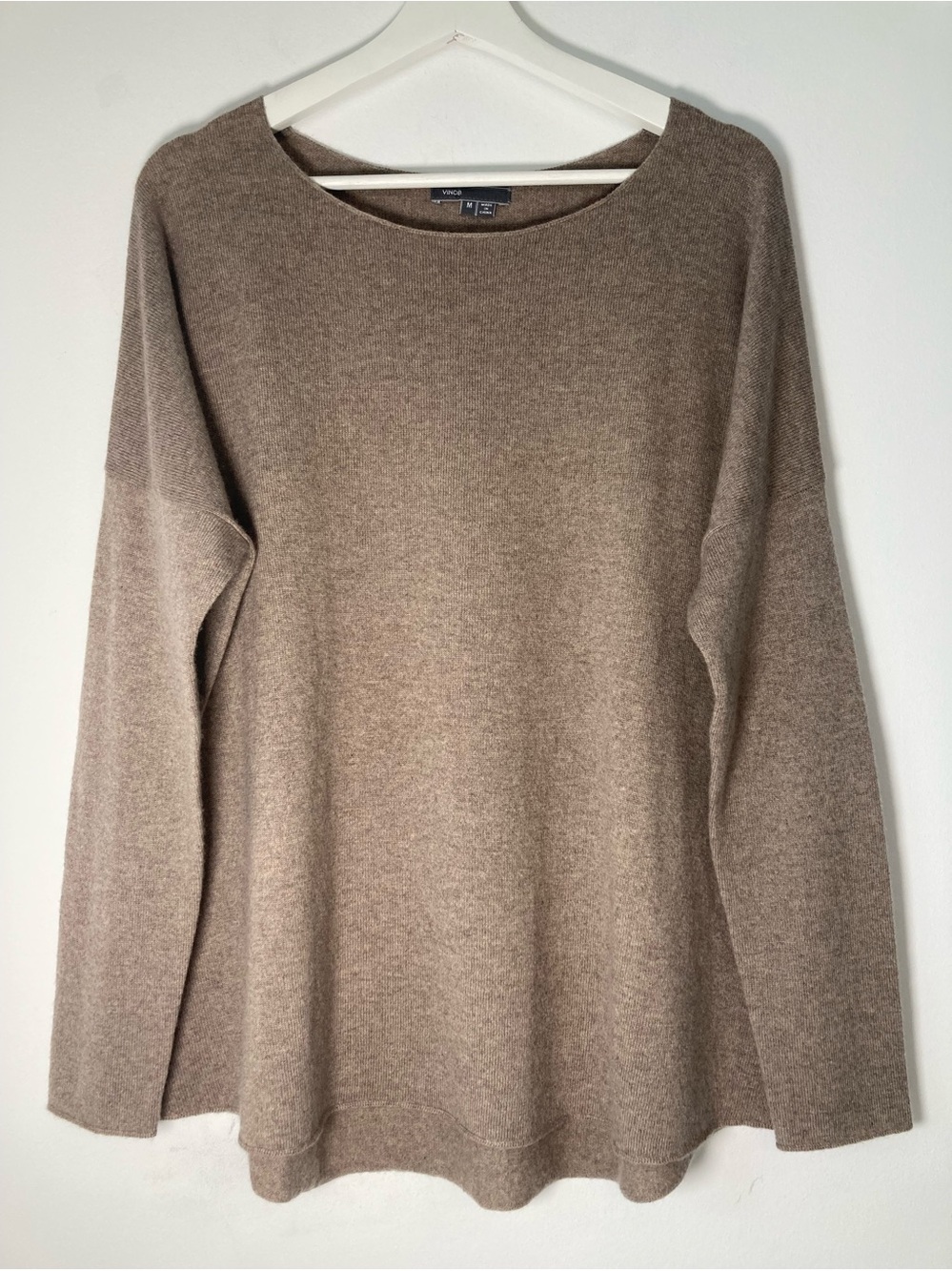 Vince CashmereWool Blend Boatneck Sweater M Brown Taupe Dropped ShoulderOversize